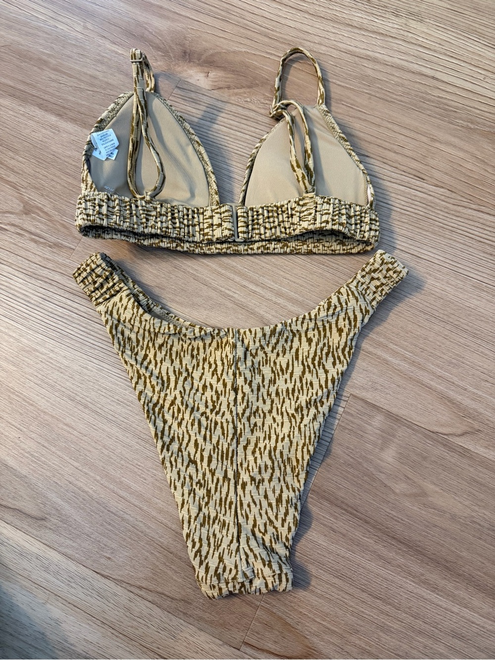 Aerie Jaquoire Smocked Triangle Bikini High-Cut Bottoms - Picture 2 of 3